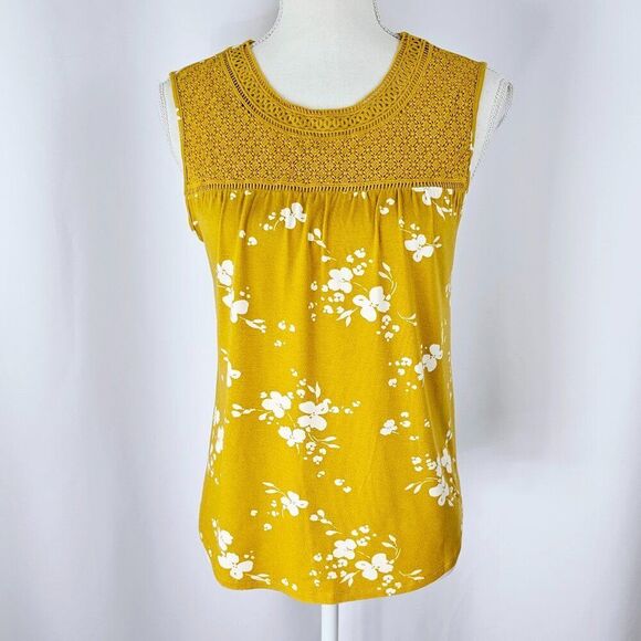 Daniel Rainn Tops - Daniel Rainn Women's Yellow Crochet Yoke Sleeveless Floral Top Size XSP NWT